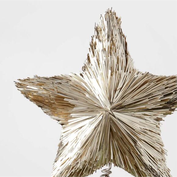 Champagne Textured 5-Point Tinsel Star Tree Topper 11" Layered Holiday Decor - Picture 4 of 10